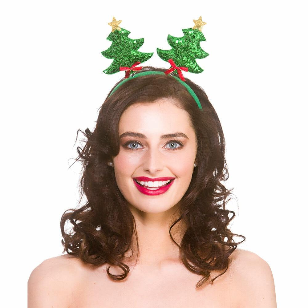 Adults Sequin Christmas Tree Head Boppers Fancy Dress Party