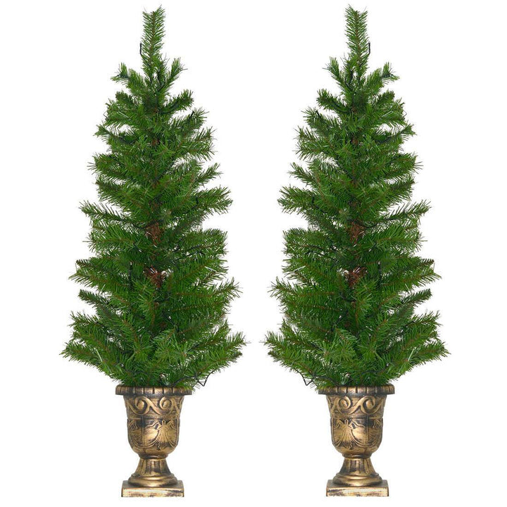 Set Of 2 4ft Pre-lit Artificial Pine Pathway Christmas Trees