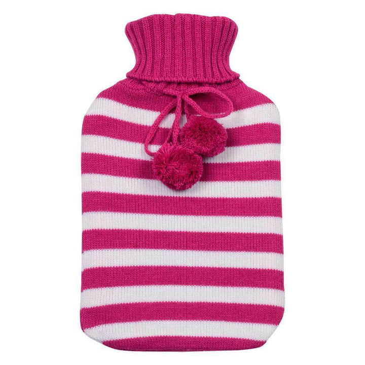 Hot Water Bottle Large Soft Knitted Cover Turtle Neck Top Stripe Pink