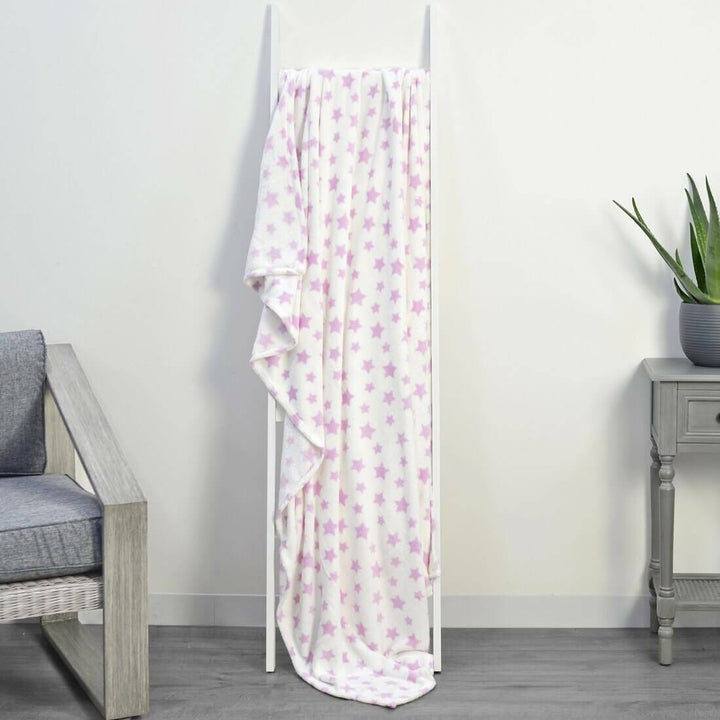 White With Stars Microfleece Blanket Home Sofa Bed Throw Pink / 130 x 160cm