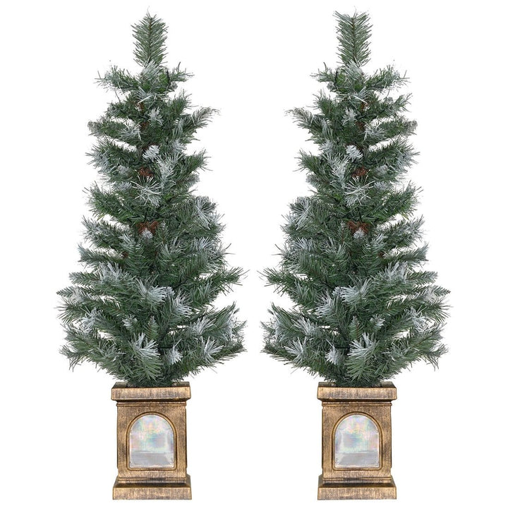 Set Of 2 Pre-Lit 4ft Christmas Trees Frosted Garden Pathway