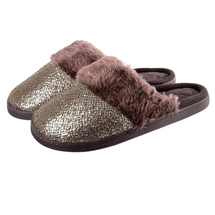 Womens Coco Slip On Mule Slippers With Faux Fur Lining Chocolate / 3-4