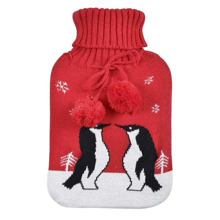 Hot Water Bottle Large Soft Knitted Cover Turtle Neck Top Penguins