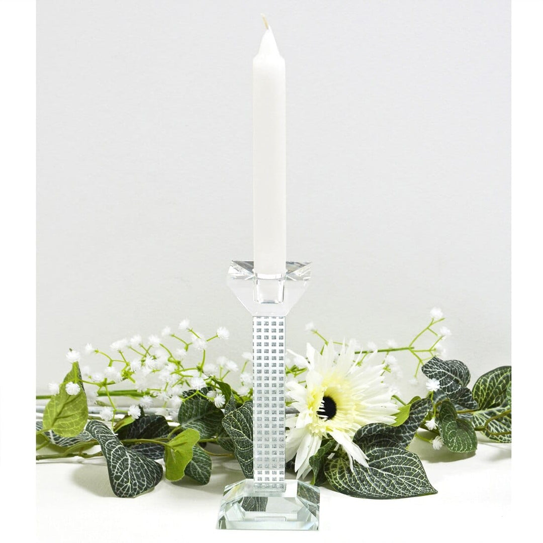 Glass Square Pillar Candle Holder  Silver Glitter Pattern