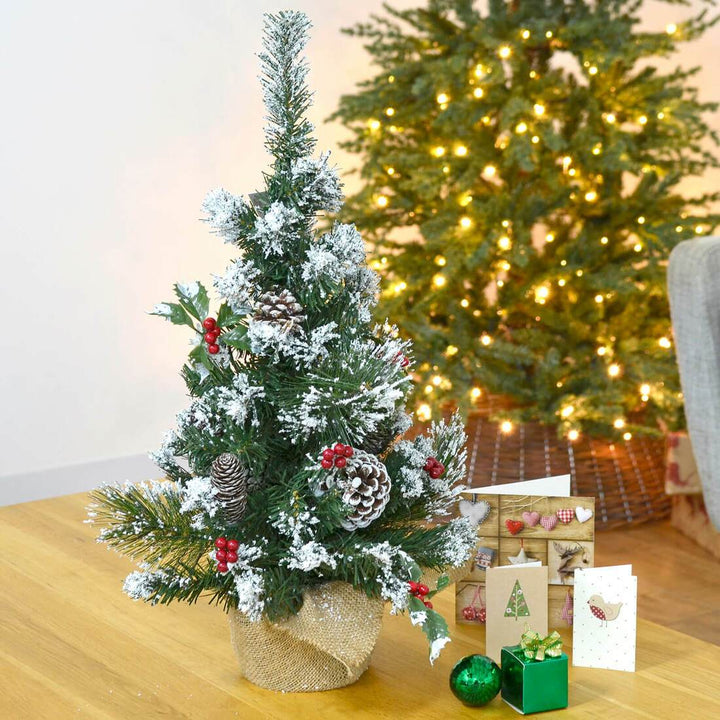 2ft (60cm) Mini Decorated Green Pine Christmas Tree Red Berries