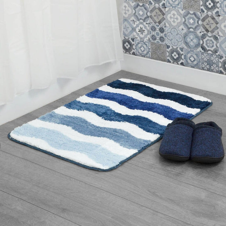 Waves Stripe Bath Mat Tufted Microfibre Shower Bathroom