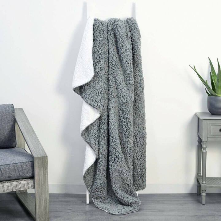 Double Layer Sherpa Super Soft Fleece Blanket Home Sofa Bed Throw Grey / 130 x 150cm