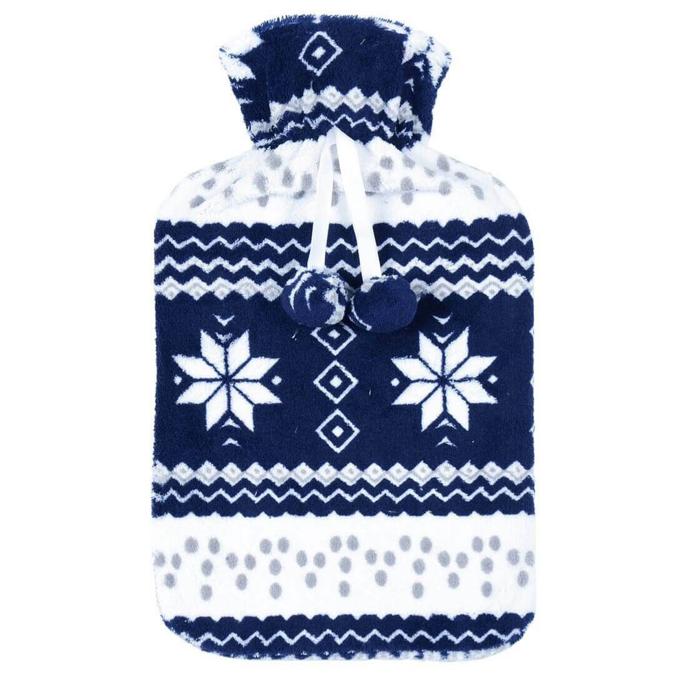 Snowflake Pattern Fleece Cover Hot Water Bottle Large Navy