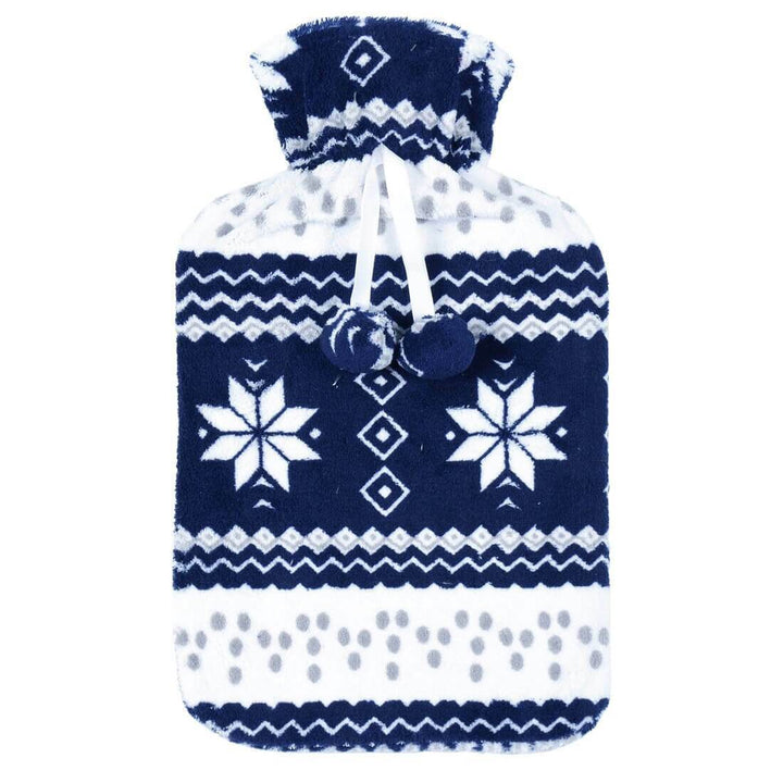 Snowflake Pattern Fleece Cover Hot Water Bottle Large Navy