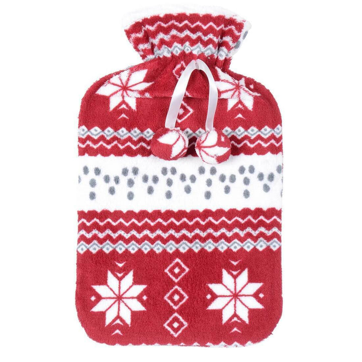 Snowflake Pattern Fleece Cover Hot Water Bottle Large Red