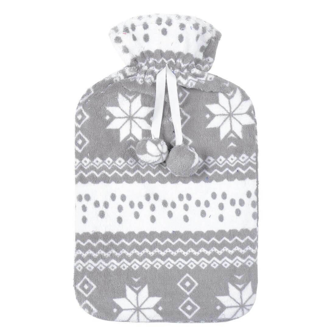Snowflake Pattern Fleece Cover Hot Water Bottle Large Grey