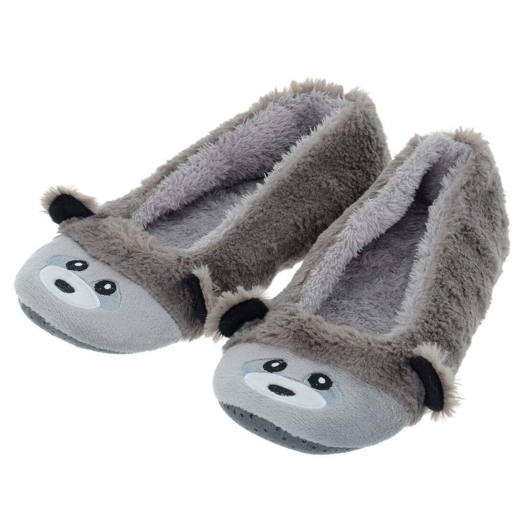 Womens Novelty Faux Fur Racoon Slip On Ballet Slippers 3-4