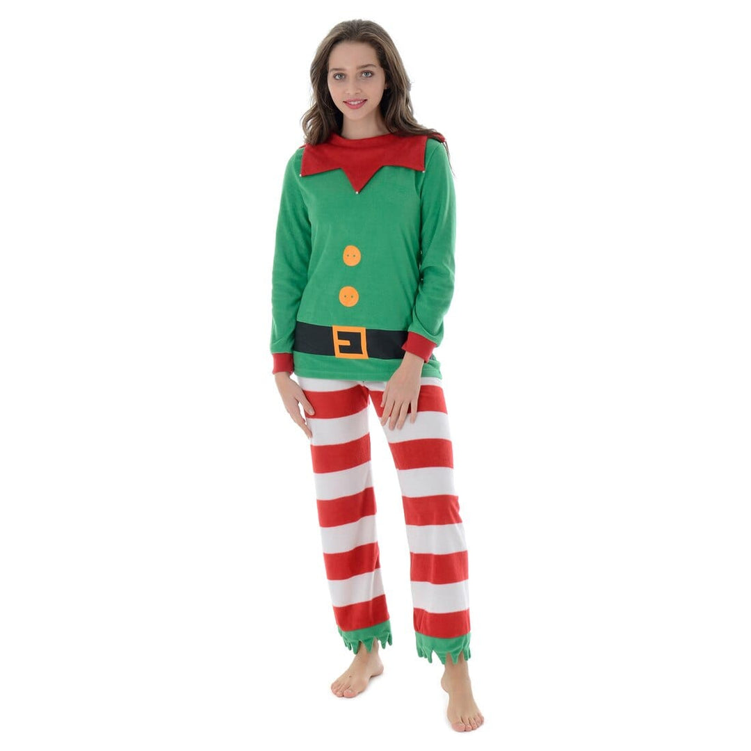 Womens Fleece Christmas Pyjamas Womens Mum Elf PJs Red & Green XS
