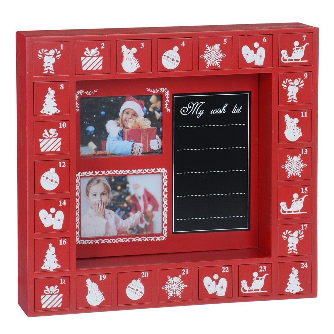 Wooden Red And White Xmas Photo Advent Calendar With Drawers