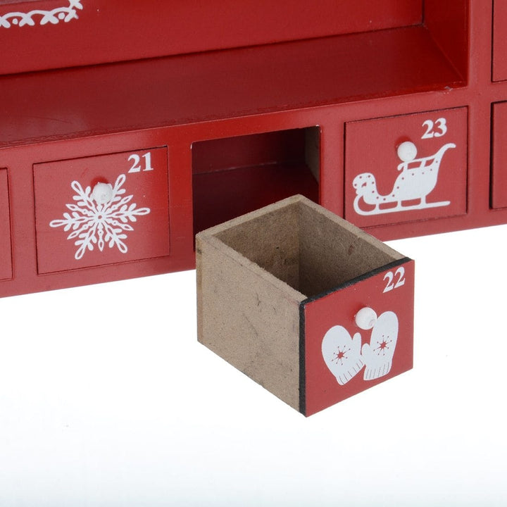 Wooden Red And White Xmas Photo Advent Calendar With Drawers