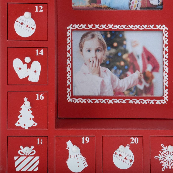 Wooden Red And White Xmas Photo Advent Calendar With Drawers
