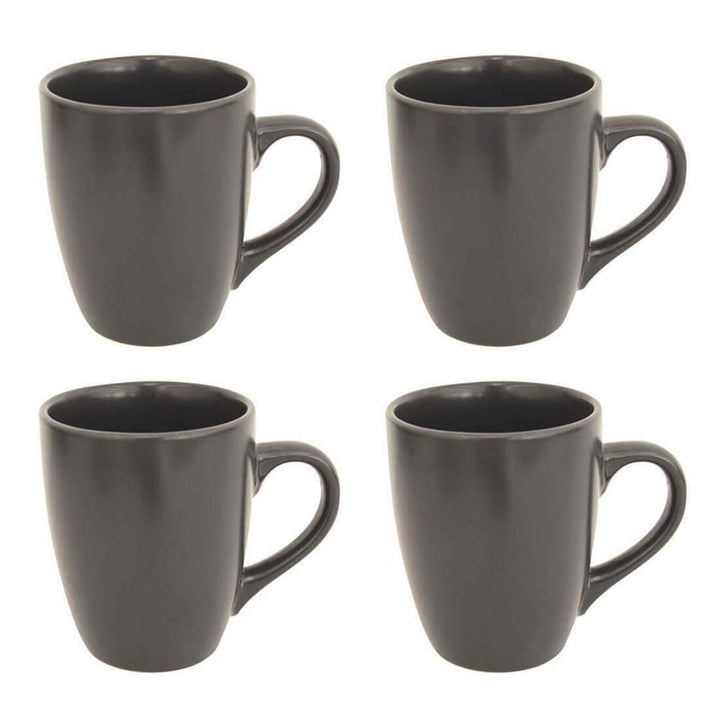 Set of 4 Matt Coloured Stoneware Coffee Mugs Tea Coffee Dark Grey