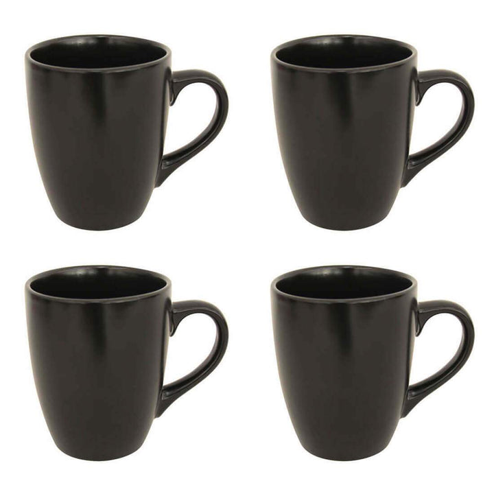 Set of 4 Matt Coloured Stoneware Coffee Mugs Tea Coffee Black