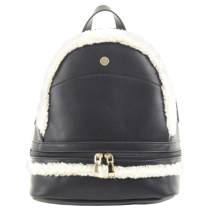 Womens Leyla Faux Leather Zip Backpack Faux Fur Trim Black