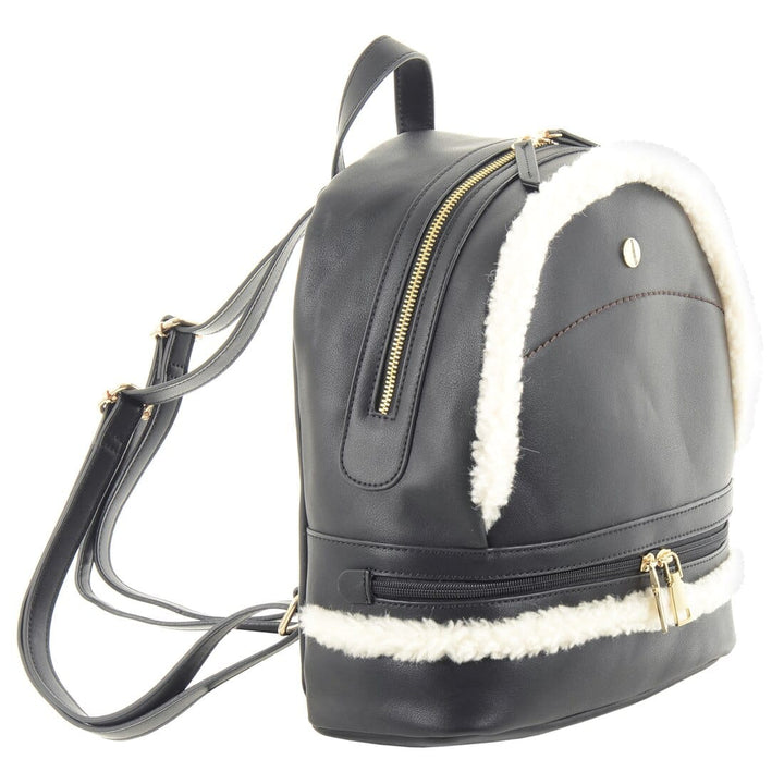 Womens Leyla Faux Leather Zip Backpack Faux Fur Trim