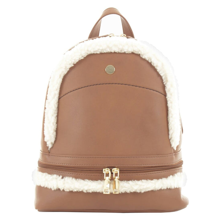 Womens Leyla Faux Leather Zip Backpack Faux Fur Trim Chestnut