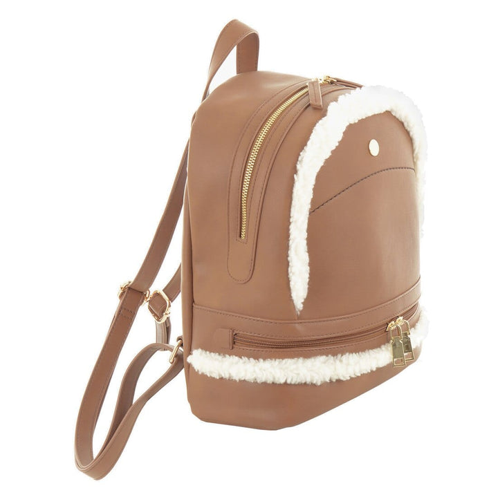 Womens Leyla Faux Leather Zip Backpack Faux Fur Trim