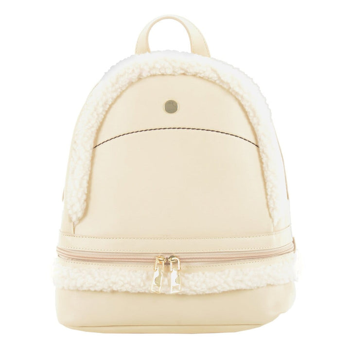 Womens Leyla Faux Leather Zip Backpack Faux Fur Trim Cream