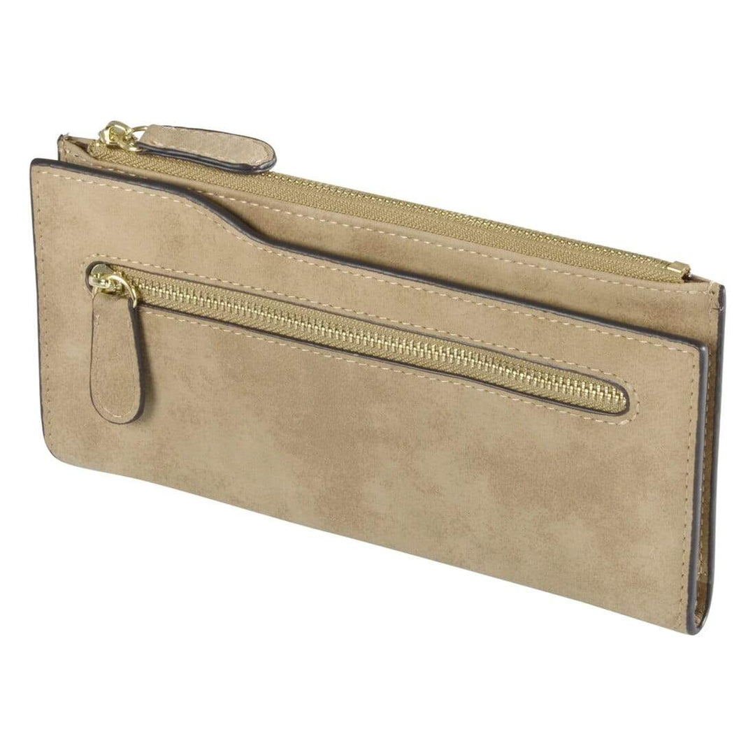 Womens Carla Slim Suedette Zip Purse - Natural Blue Pink Natural