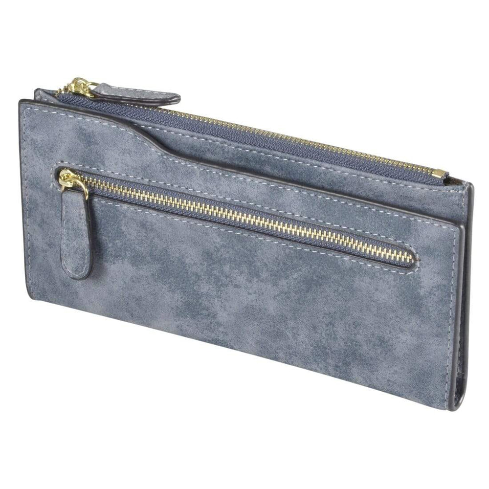 Womens Carla Slim Suedette Zip Purse - Natural Blue Pink Blue