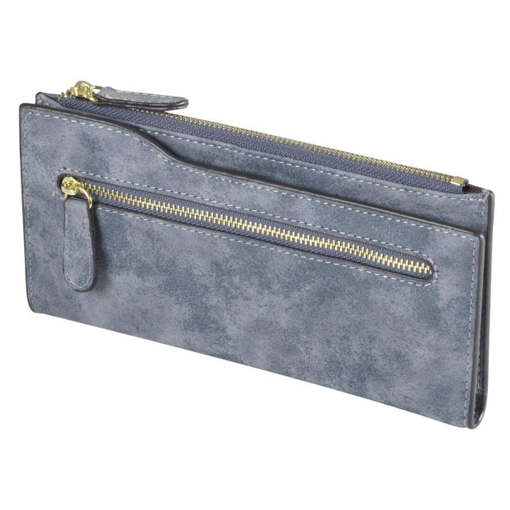 Womens Carla Slim Suedette Zip Purse - Natural Blue Pink Blue