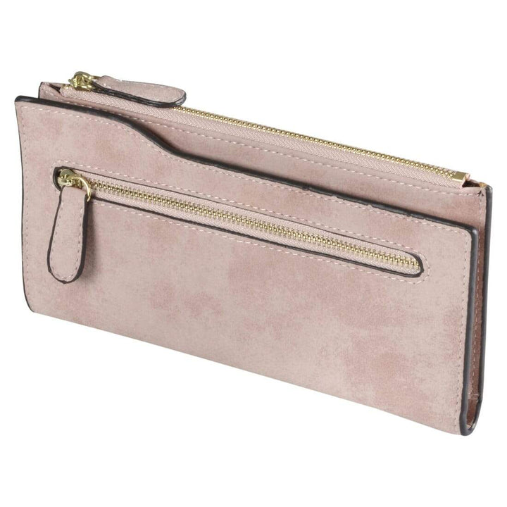Womens Carla Slim Suedette Zip Purse - Natural Blue Pink Pink