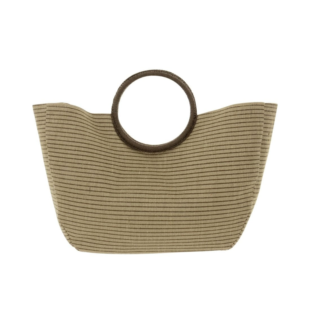 Womens Brown Stripe Beach Holiday Tote Bag Round Handle