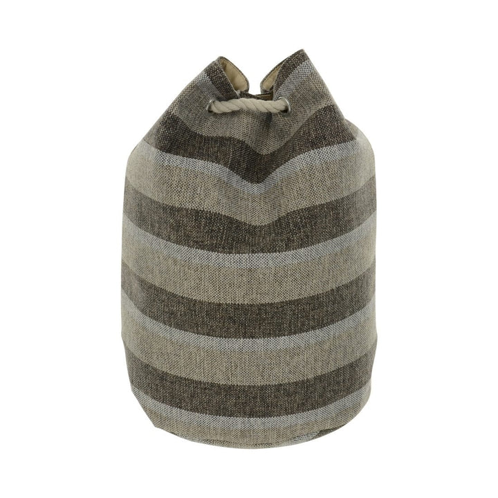 Womens Grey Stripe Canvas Duffle Beach Bag Rope Strap