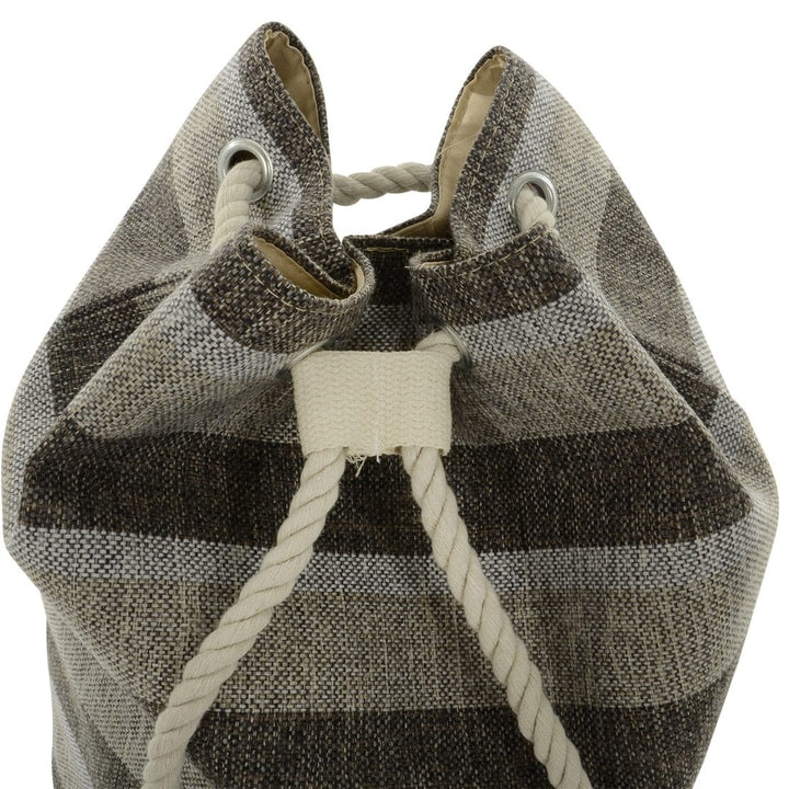 Womens Grey Stripe Canvas Duffle Beach Bag Rope Strap