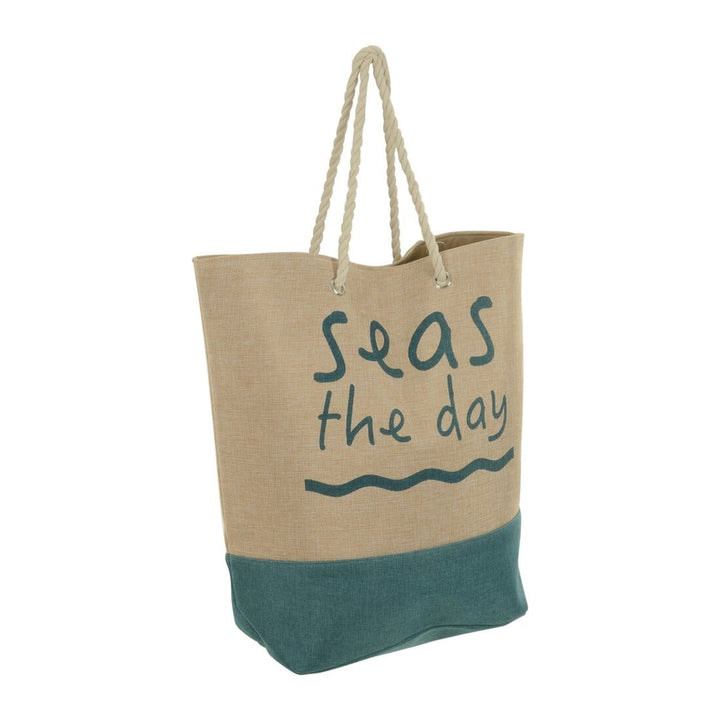 Womens XLarge Seas The Day Jute Beach Shopping Tote Holiday Bag Turquoise