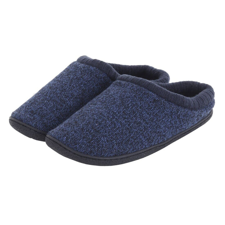 Mens Knitted Mule Slippers With Soft Fleecy Lining Non-Slip Navy / 6