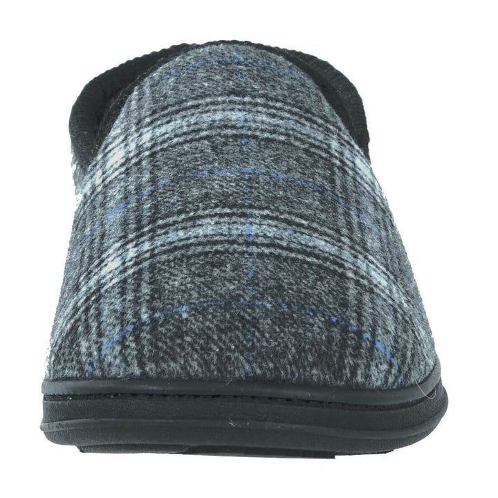 Mens Full Slippers Check Fleece Faux Fur Lining Non-Slip Sole