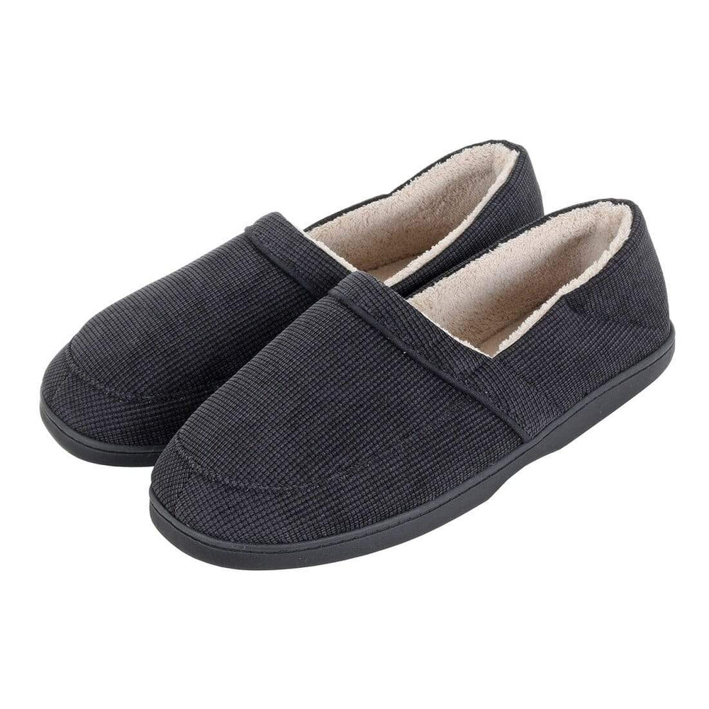 Mens Full Slippers Cord Upper Micro Towel Lining Non-Slip Black / 6