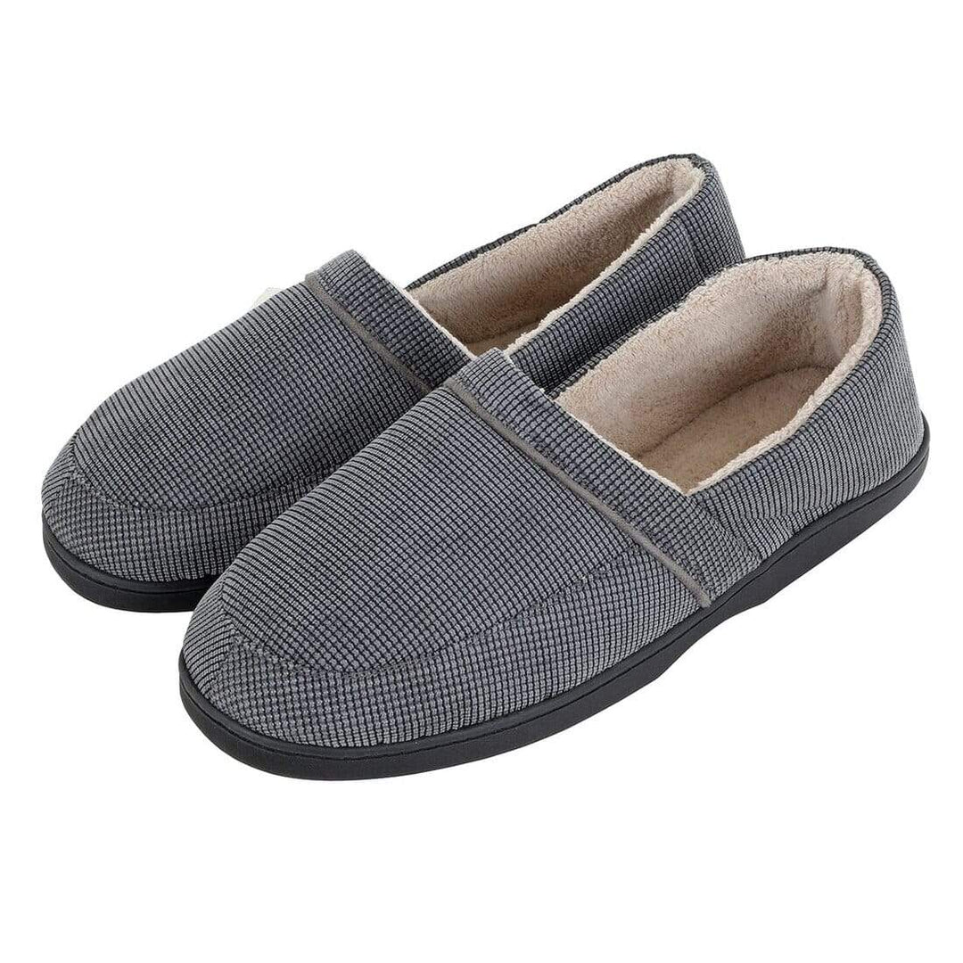 Mens Full Slippers Cord Upper Micro Towel Lining Non-Slip Grey / 6