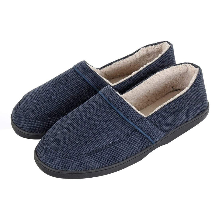 Mens Full Slippers Cord Upper Micro Towel Lining Non-Slip Navy / 7