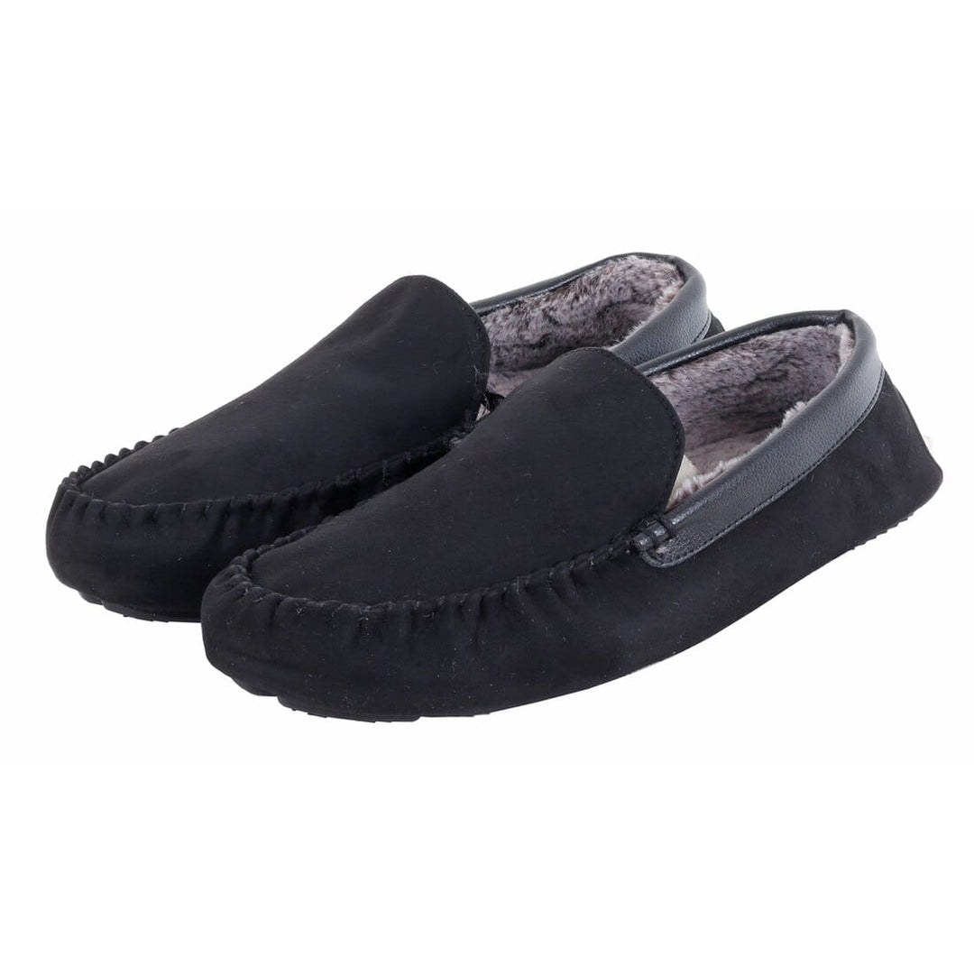 Mens Moccasin Slippers Luxury Microsuede Fur Lining Non-Slip Black / 6