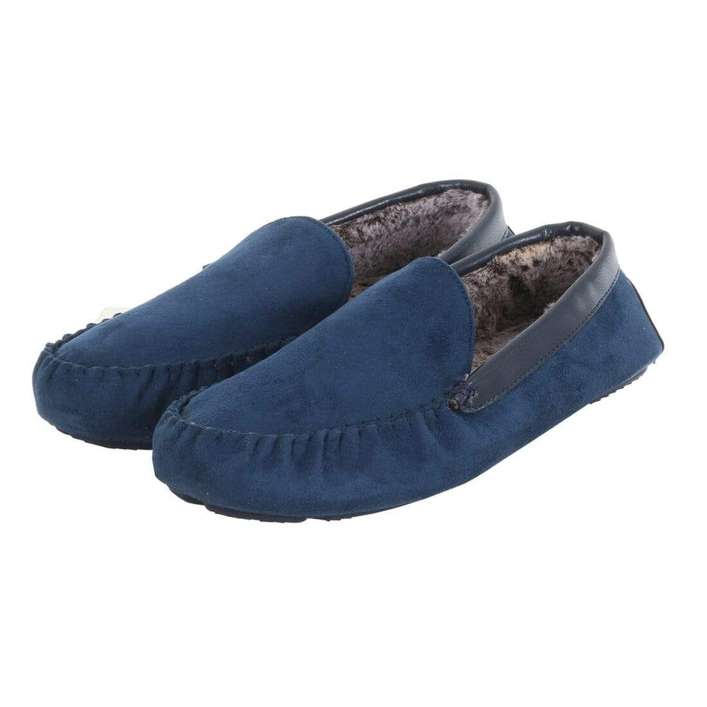 Mens Moccasin Slippers Luxury Microsuede Fur Lining Non-Slip Navy / 6