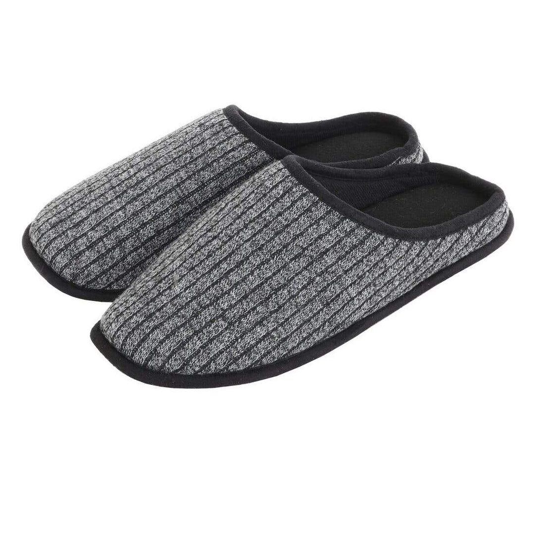 Mens Mule Slippers Ribbed Knit Upper Fleece Lining Non-Slip Grey / 6