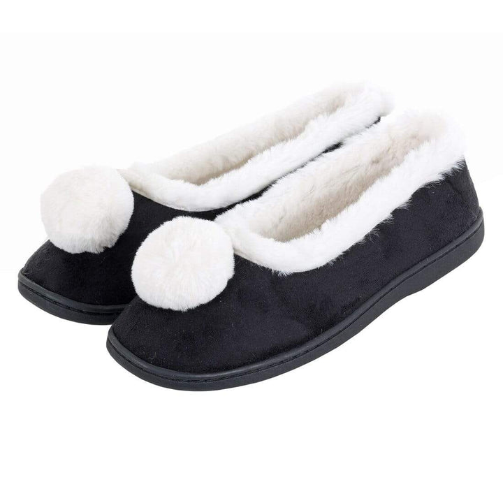 Womens Full Slippers Microsuede Soft Fur Lining Non-Slip Black / 3-4