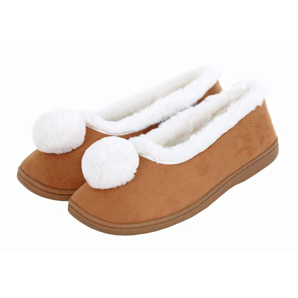 Womens Full Slippers Microsuede Soft Fur Lining Non-Slip Tan / 3-4