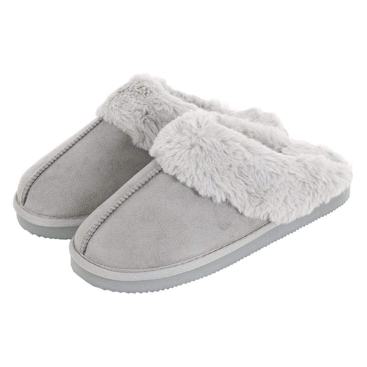 Womens Mule Slippers Luxury Microsuede Faux Fur Non-Slip Grey / 3