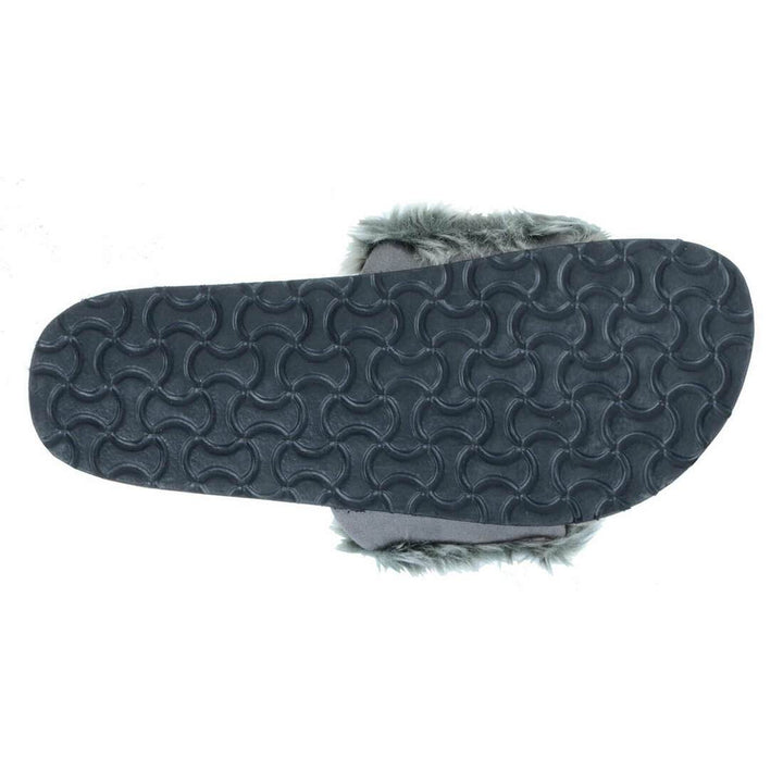 Womens Faux Fur Sliders Slippers With Glittery Moulded Sole