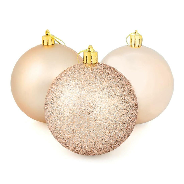 9 x 8cm Christmas Tree Baubles Matte Glitter Mirrored Styles Champagne