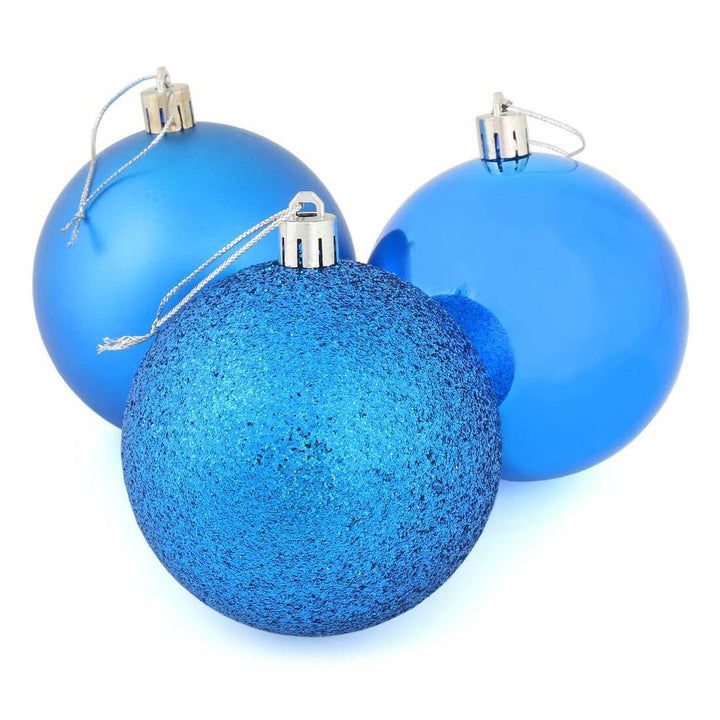9 x 8cm Christmas Tree Baubles Matte Glitter Mirrored Styles Blue