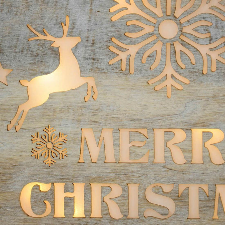 Round Wooden Merry Christmas Light Up Hanging Decoration